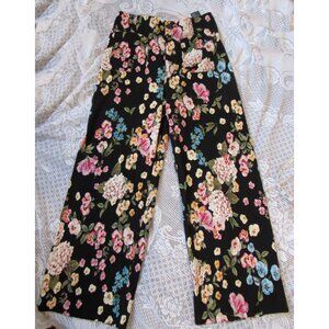 Maeve Anthropologie Colette Floral Black Wide Leg Pants Womens,sz .26